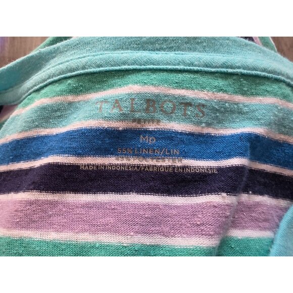 Talbots Petite V-Neck Striped Short Sleeve Top M Linen Blend Blue & Purple - Picture 4 of 7